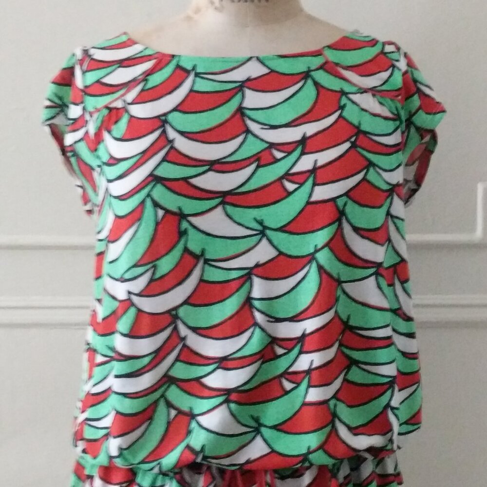 Little Yellow Button Anthropologie S Geometric Pop Art Flapper Knit Top Tunic